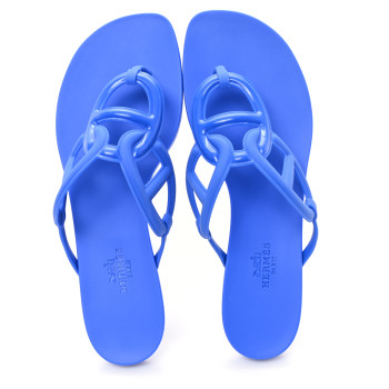 HERMES Rubber Womens Egerie Sandals  37 Bleu Outremer