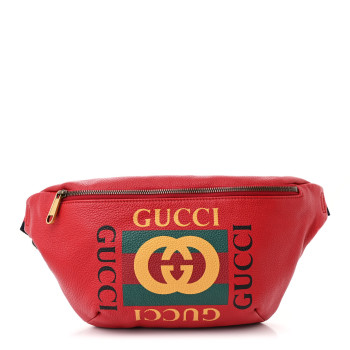 GUCCI Grained Calfskin Logo Belt Bag Hibiscus Red