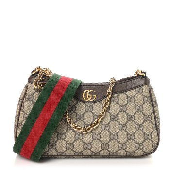 GUCCI GG Supreme Monogram Textured Dollar Calfskin Web Small Ophidia GG Handbag Beige Ebony New Acero