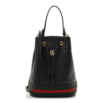 GUCCI Glazed Textured Calfskin Web Small Ophidia Bucket Bag Black