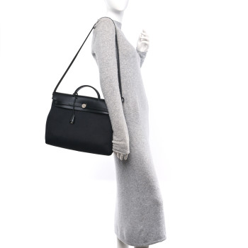 HERMES Military Toile Vache Hunter Herbag Messenger 39 Black