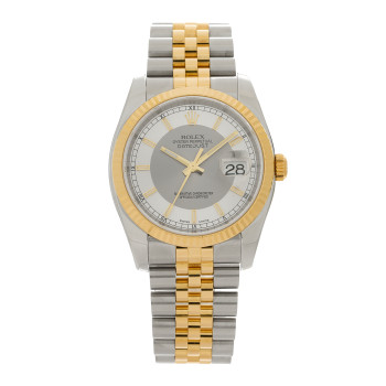 ROLEX Stainless Steel 18K Yellow Gold 36mm Oyster Perpetual Datejust Watch Silver Texudo 116233