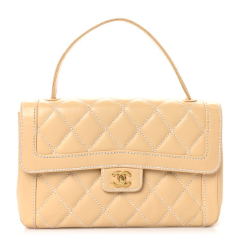 CHANEL Calfskin Quilted Wild Stitch Large Flap Beige