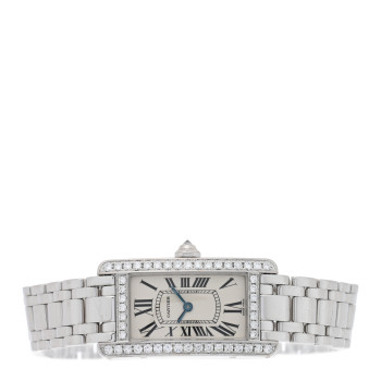 CARTIER 18K White Gold Diamond Bezel 19mm Tank Americaine Quartz Watch
