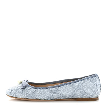 CHRISTIAN DIOR Raffia Cannage Ballet Flat 38 Bleu Pastel