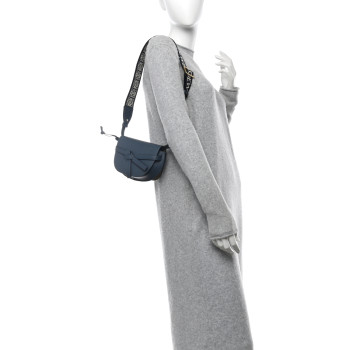 LOEWE Calfskin Jacquard Mini Gate Crossbody Bag Onyx Blue
