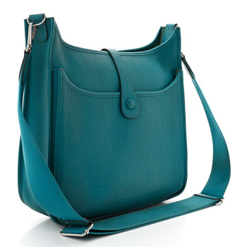 HERMES Taurillon Clemence Evelyne III GM Bleu Izmir