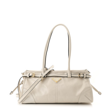 PRADA Glossy Calfskin Triangle Medium Bonnie Shoulder Bag White