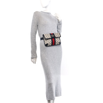 GUCCI GG Supreme Monogram Web Small Ophidia Belt Bag 90 36 Beige Navy