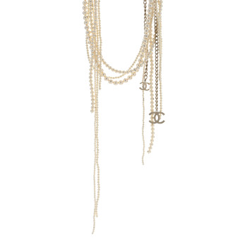 CHANEL Pearl CC Multi Strand Long Necklace Gold