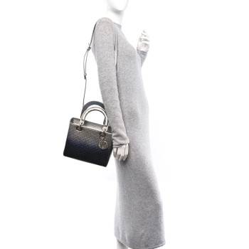 CHRISTIAN DIOR Metallic Patent Micro-Cannage Gradient Medium Lady Dior Silver Blue