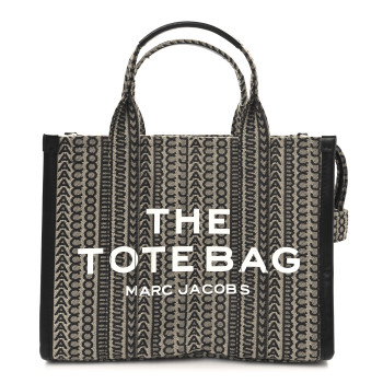 MARC JACOBS Cotton Jacquard Monogram Medium The Traveler Tote Bag Beige Multicolor