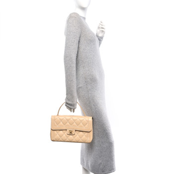 CHANEL Calfskin Quilted Wild Stitch Large Flap Beige