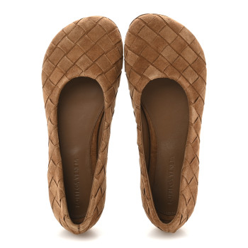 BOTTEGA VENETA Suede Intrecciato Ballet Flats 36 Caramel