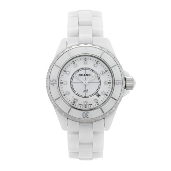 CHANEL Stainless Steel Ceramic Diamond 33mm J12 Quartz Watch White