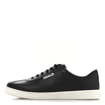 CHANEL Calfskin CC Mens Sneakers 44 Black