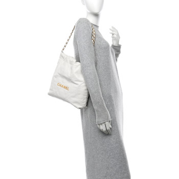 CHANEL Shiny Calfskin Quilted Small Chanel 22 White