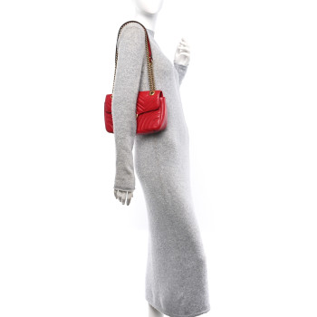 GUCCI Calfskin Matelasse Small GG Marmont Shoulder Bag Hibiscus Red