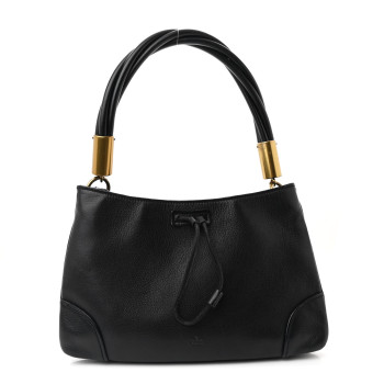 GUCCI Pebbled Calfskin Drawstring Shoulder Bag Black