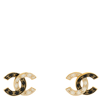 CHANEL Enamel CC Logo Earrings Gold Black White
