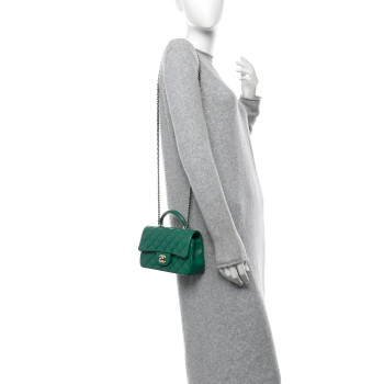 CHANEL Lambskin Quilted Mini Top Handle Rectangular Flap Green