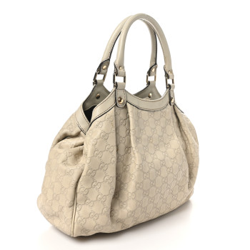 GUCCI Guccissima Medium Sukey Tote Mystic White