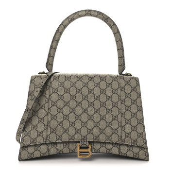 BALENCIAGA X GUCCI GG Supreme Monogram Medium Hourglass Top Handle Bag Beige Ebony