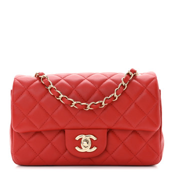 CHANEL Lambskin Quilted Mini Rectangular Flap Red