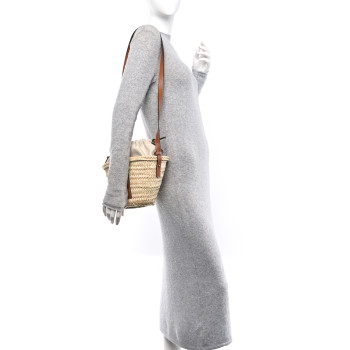 LOEWE Leaf Palm Calfskin Mini Drawstring Bucket Bag Natural Tan