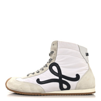 LOEWE Nylon Suede Flow Runner High Top Sneakers 38 White Black