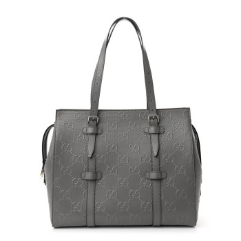GUCCI Calfskin GG Tennis Embossed Tote Bag Dusty Grey