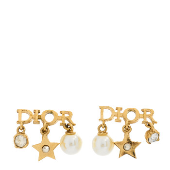 CHRISTIAN DIOR Pearl Crystal Dio(r)evolution Star Clip On Earrings Gold