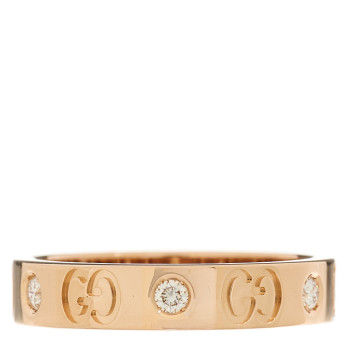 GUCCI 18K Rose Gold Diamond Icon Band Ring 53 6.5
