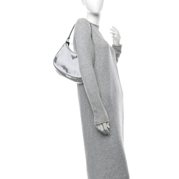 PRADA Spazzolato Cleo Shoulder Bag Argento