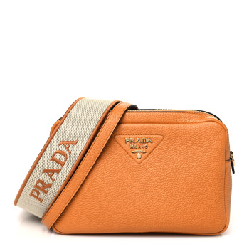 PRADA Vitello Daino Soft Medium Double Zip Shoulder Bag Amber