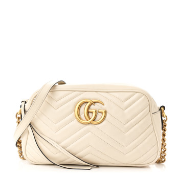 GUCCI Calfskin Matelasse Small GG Marmont Chain Shoulder Bag White