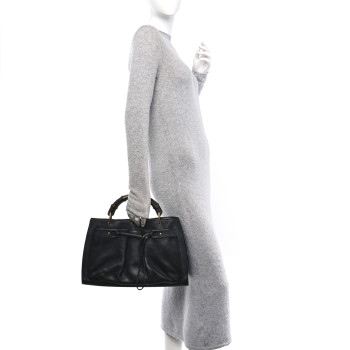 GUCCI Calfskin Bamboo Handle Tote Black