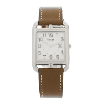 HERMES Stainless Steel Swift 29mm Cape Cod Quartz Watch Etoupe
