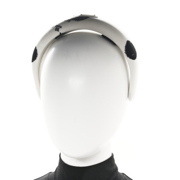 PRADA Re-Nylon Printed Metal Triangle Logo Headband Black White