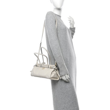 PRADA Glossy Calfskin Triangle Medium Bonnie Shoulder Bag White