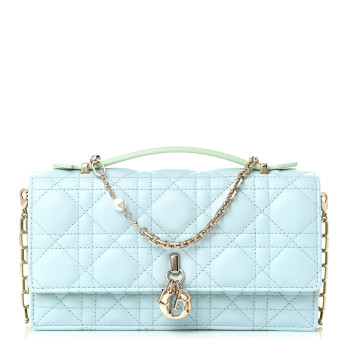 CHRISTIAN DIOR Lambskin Cannage Two Tone Mini My Dior Bag Celestial Blue Light Mint
