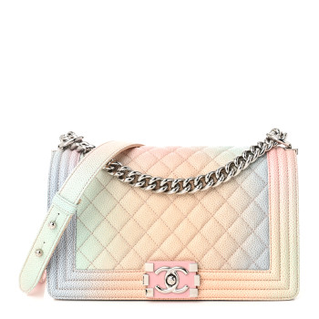 CHANEL Caviar Quilted Medium Rainbow Boy Flap Pink Multicolor