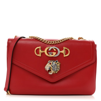GUCCI Vitello Palmellato Lux Crystal Medium Rajah Shoulder Bag Hibiscus Red Multicolor