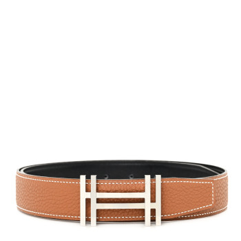 HERMES Box Togo 32mm Au Carre H Belt 85 Black Gold