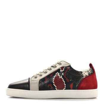 CHRISTIAN LOUBOUTIN Suede Calfskin Snake Embossed Louis Junior Flat Sneakers 43 Multicolor