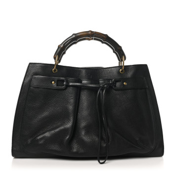GUCCI Calfskin Bamboo Handle Tote Black