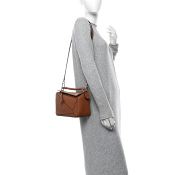 LOEWE Grained Calfskin Small Puzzle Bag Tan