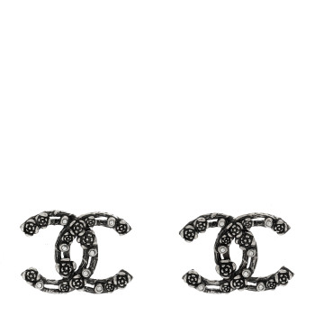 CHANEL Crystal CC Camellia Earrings Ruthenium