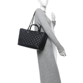 CHANEL Calfskin Quilted Small Easy Shopping Tote Black