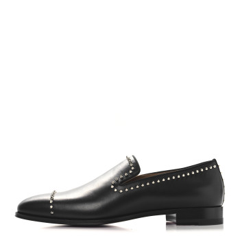 CHRISTIAN LOUBOUTIN Calfskin Spike Mens Dandy Cloo Flat Loafers 43 Black Silver